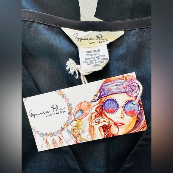 Floral Black & White Short Kaftan Tunic Kimono Cover Up Shirt Dress - Picture 10 of 12